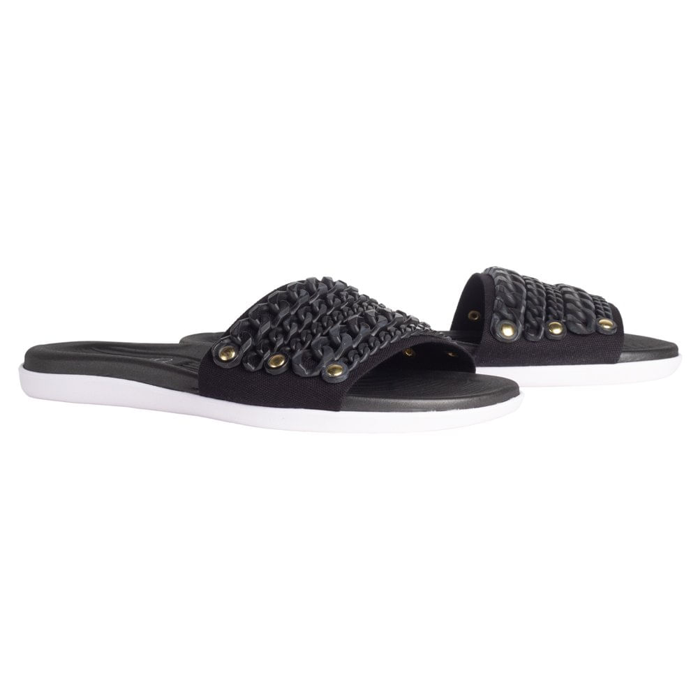 Chinelo Slide Feminino Beira Rio Correntes Preto Preto